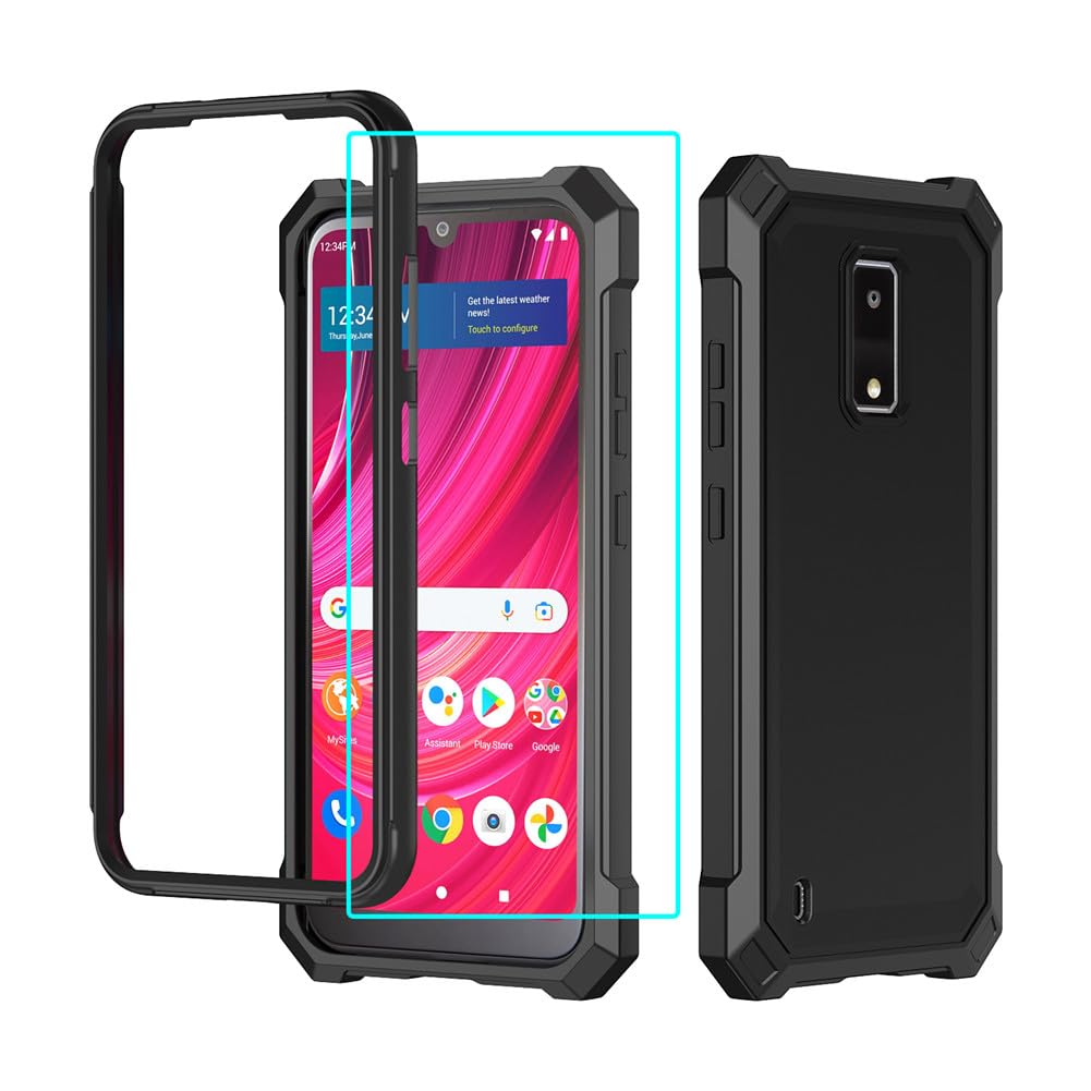 for BLU View 4 B135DL Case with Screen Protector,BLU View 4 Phone Case Full Body Protection Front PC Back Soft Silicone Bumper,View 4 Cover Heavy Duty Protection Shockproof Corner for BLU View 4 Black