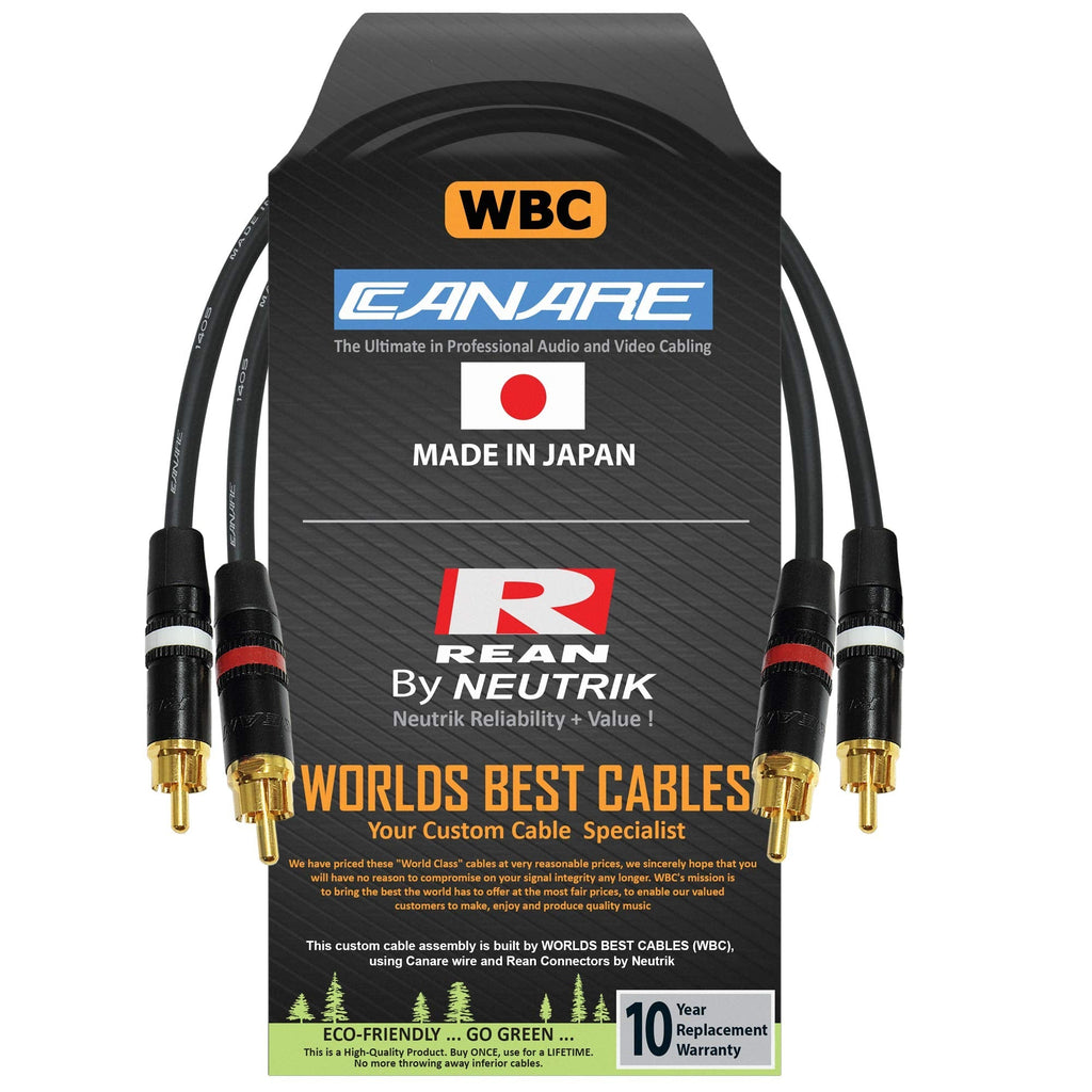 0.5 Foot RCA Cable Pair - Made with Canare GS-6 Audio Interconnect Cable and Neutrik-Rean NYS Gold RCA Connectors - Custom Made by WORLDS BEST CABLES