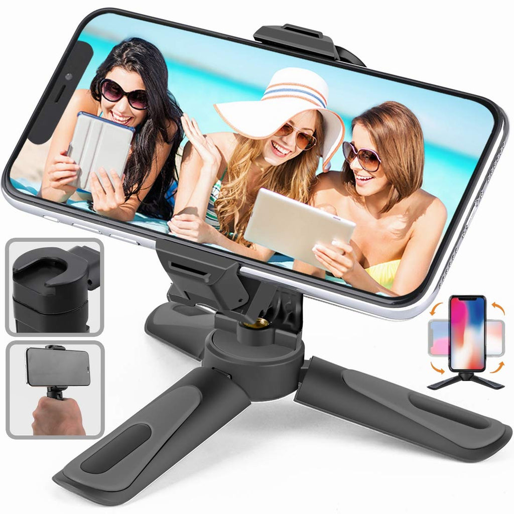 Phone Tripod Stand, Portable Desktop Holder with Cold Shoe Mount Compatible with iPhone/Android Samsung, Camera GoPro/Mobile Cell Phone Smartphone, Lightweight