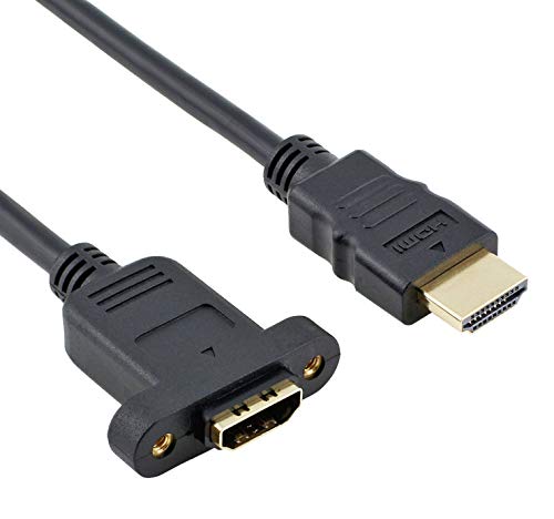 Qaoquda Panel Mount HDMI Extension Cable High Speed HDMI Male to Female Extension Cable with Screw Nut Support 4K Resolution for Blu Ray Player, 3D TV, Roku, Xbox360,Black (3.3FT/1M) 3.3FT/1M