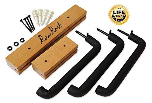 RawRock Horizontal Guitar Hanger Tilt and Display Your Guitar, Ukulele, Bass, Electric Guitar, Banjo at a Slanted Angle Sideways - Hang for easy access (Clear Finish) Clear Finish
