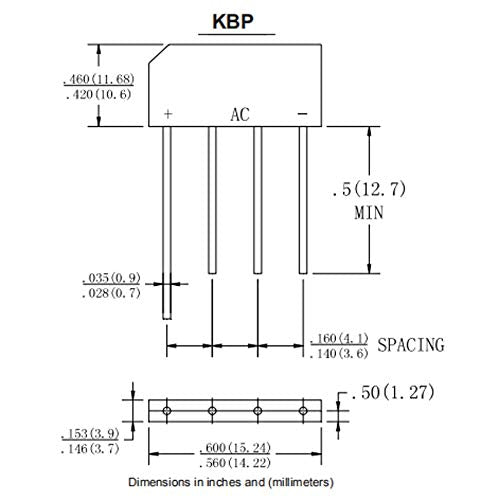 Bridgold 20pcs KBP307 Flat Bridge Bridge Rectifier,3A/700V Single Phase,4-Pin