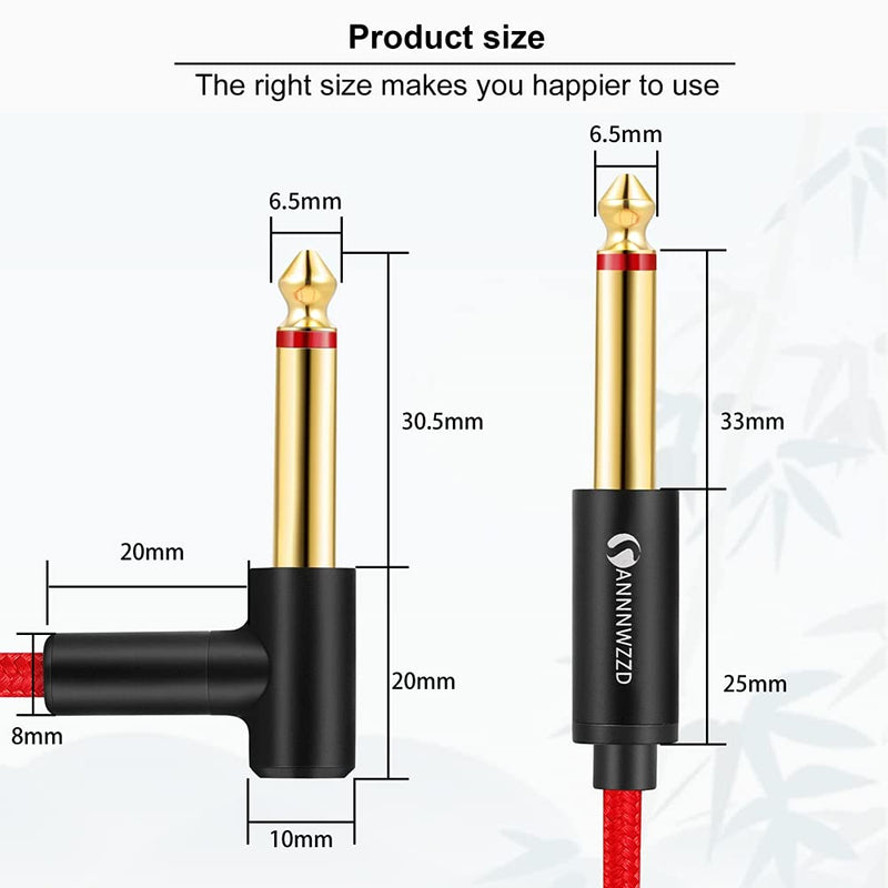 LinkinPerk Guitar Cable 6.35mm TS Mono Instrument Performance Cord 1/4 Straight to Right Angle Jack for Guitar, Bass, Keyboard (1M) 1M