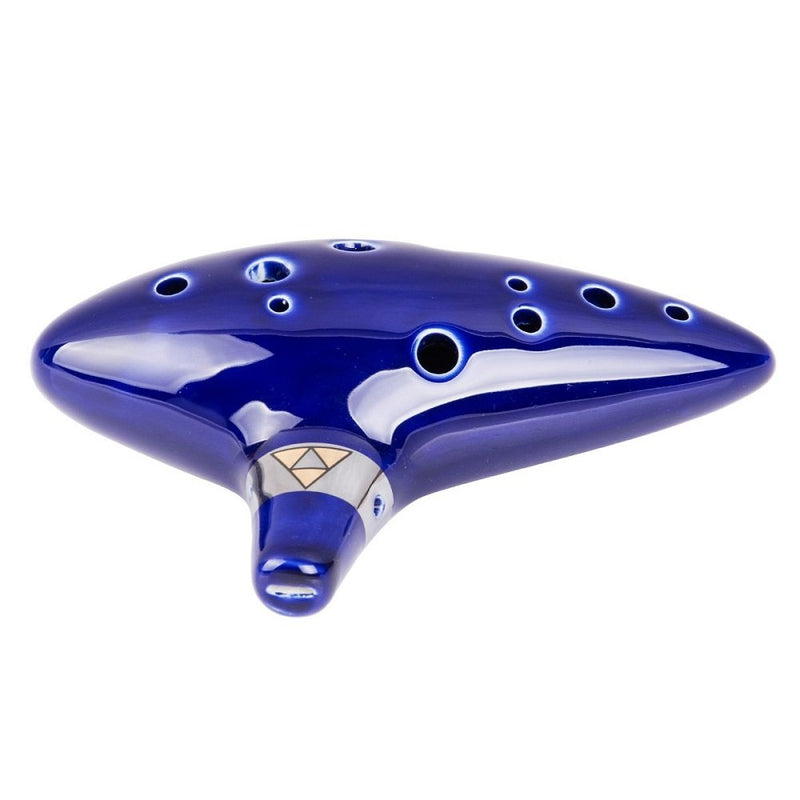 TOTMC Legend of Zelda Ocarina of Time Triforce Link 12 Hole Alto C Mediant Tone Ocarina Zelda Cosplay Ceramic Replica + Textbook BLUE