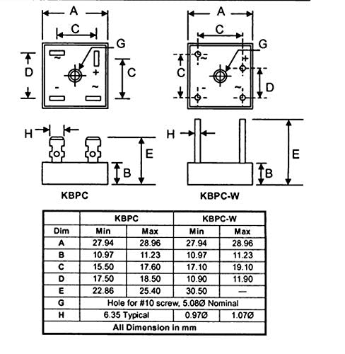Bridgold 5pcs KBPC3510 Bridge Rectifier Diode,35A 1000V Single Phase,Full Wave 35 Amp 1000 Volt Electronic Silicon Diodes,4-Pin