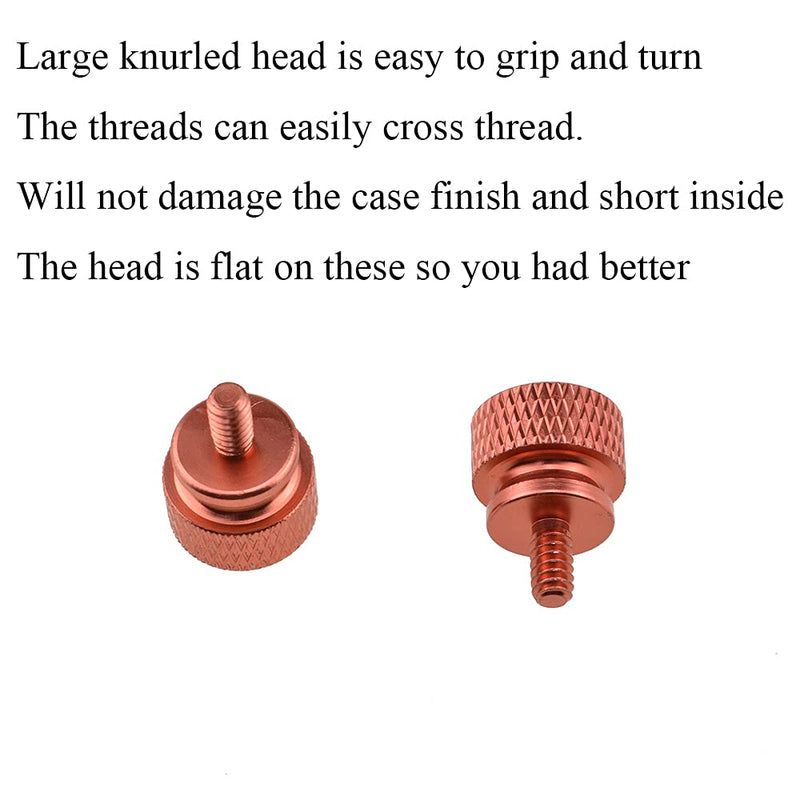 Hahiyo Anodized Aluminum Thumbscrews 6#-32 Thread Size Large Knurled Head Cage Mounts Hand Tighten Easy to Grip and Turn Not Damage Inside Sturdy for Computer Case PCI Slot Motherboard Orange 10pcs 6#-32-Orange-10Pieces