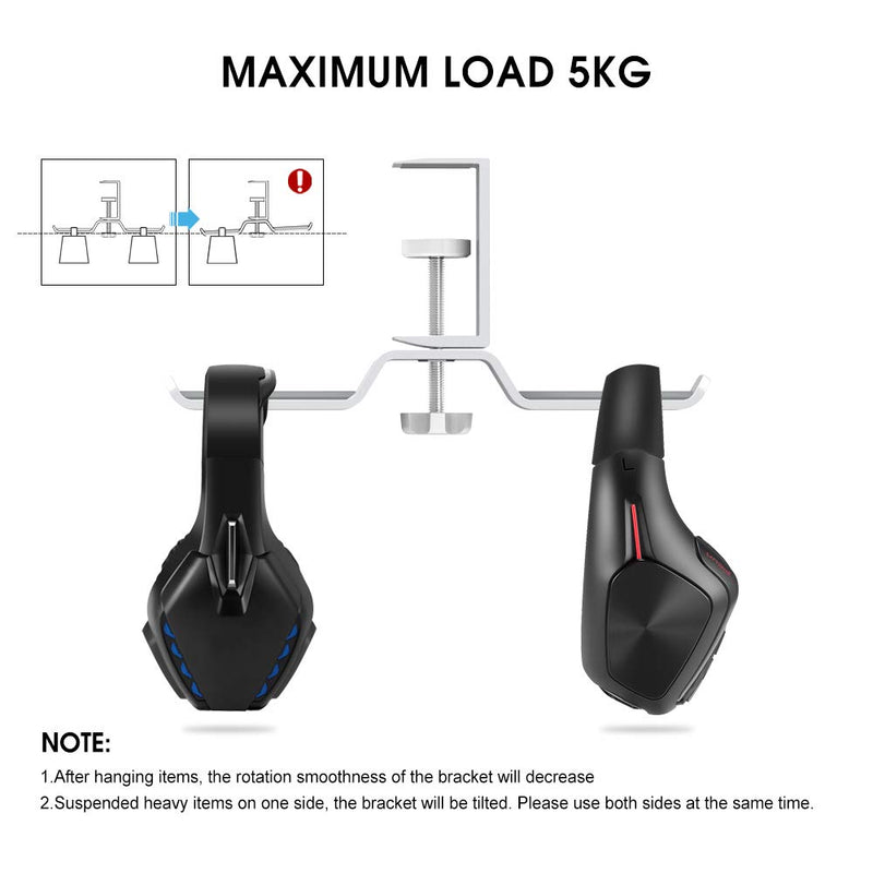 aceyoon Dual Headphone Hanger Under Desk 360 Degree Rotatable Aluminum Headphone Stand with Adjustable Clamp Headset Holder PC Gaming Headphone Hook Compatible for All Headphones
