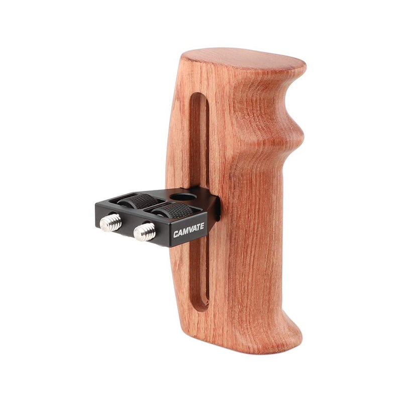 CAMVATE Wooden Hand Grip with 1/4" Mounting Screws Connector for DSLR Camera Cage (Swith to Fit Right/Left Hand)
