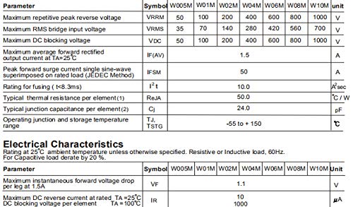(Pack of 20pcs) W04 ASEMI Through Hole Bridge Rectifier WOB-4 Package 1A400V for Phone Adapter…