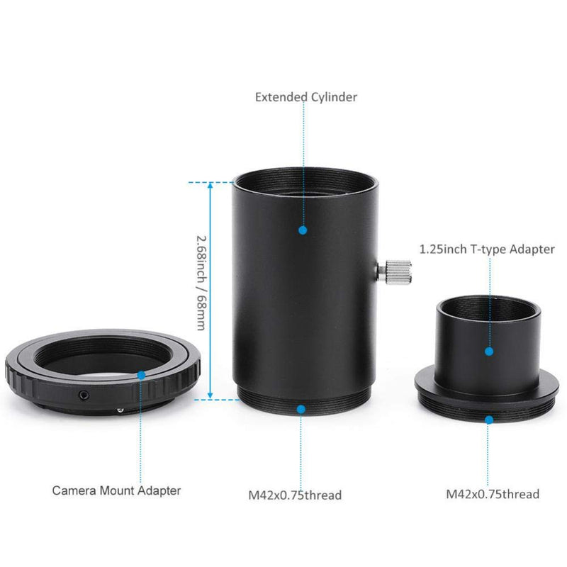 Acouto 1.25 inch Extension Tube M42 Thread T-Mount Adapter + T2 Ring for Canon Telescope Manual Focus