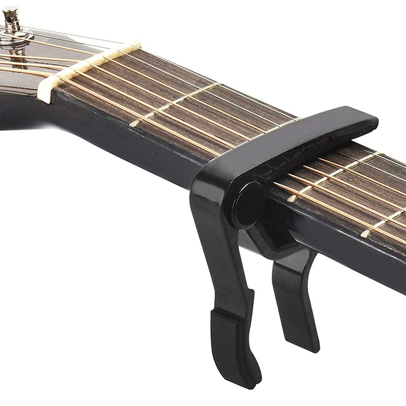 MOREYES Guitar Capo Tuner Clip on Guitar, Violin, Bass, Ukulele Chromatic with Picks (Tuner and Black Capo)