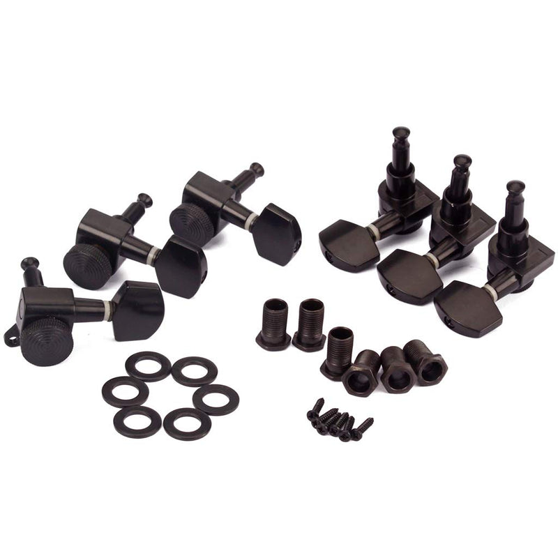 Alnicov Locked String Tuning Pegs key Tuners Machine Heads(3R3L) For Acoustic Electric Guitar Lock Schaller Style Black