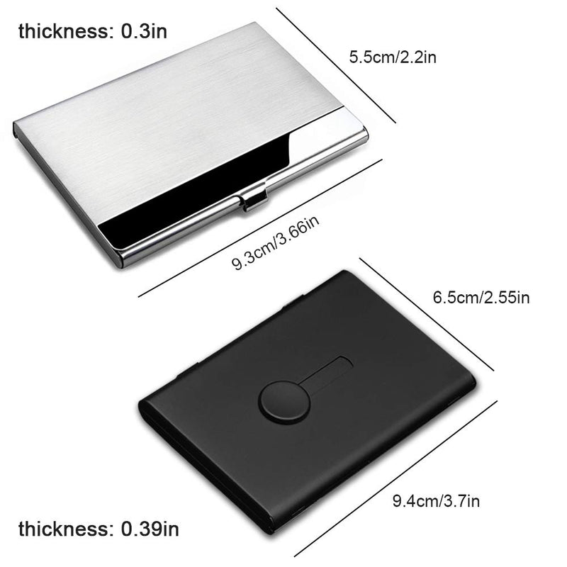 2 Pcs Business Card Holders, SENHAI Professional Thumb-Drive Slide Out Business Card Case and Stainless Steel ID Name Wallet Credit Card Holder for Men and Women - Black