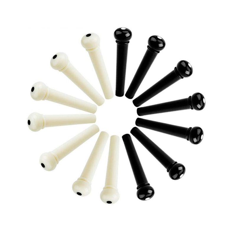 12pcs Acoustic Guitar Bridge Pins Pegs and 2 Set Saddle Nut with 1pc Bridge Pin Puller Remover, Ivory & Black-Jinlop Multi-function version