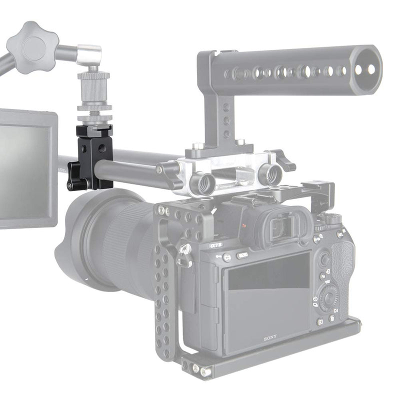 NICEYRIG 15mm Rod Clamp with Cold Shoe Mount Adapter for Camera DSLR Rig Flash Led Light Monitor Video and More