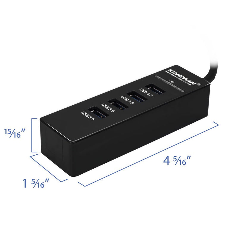 Kingwin 4-Port USB 3.0 Hub w/LED for MacBook, Mac Pro/Mini, iMac, Chromebook, Surface Pro, USB Flash Drives, Mobile SSD, Notebook PC, XPS, and More, Black (KW-HUB-4U3) 4 Port (Black)
