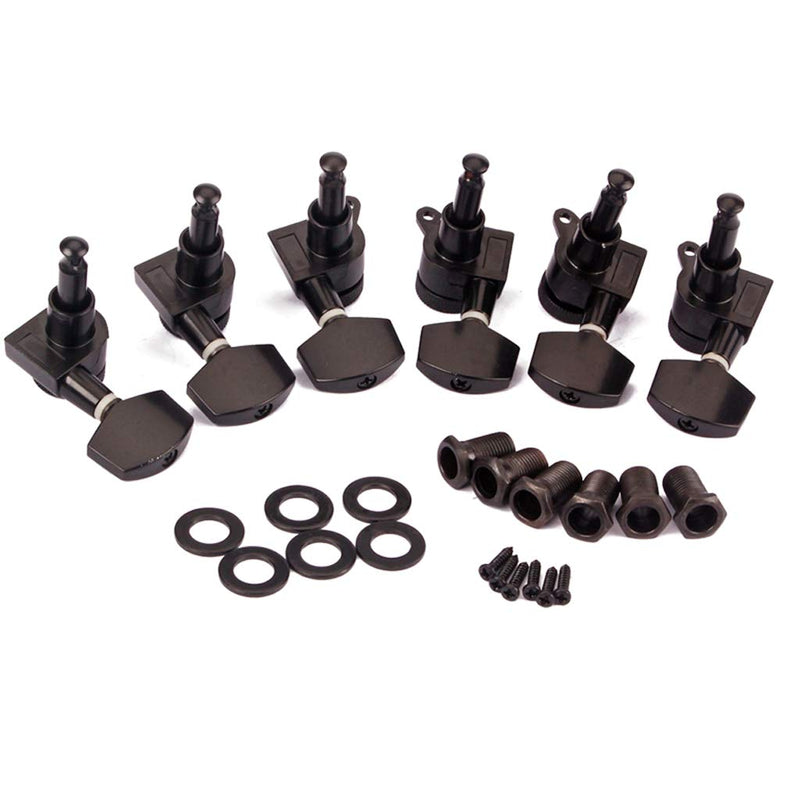 Alnicov Locked String Tuning Pegs key Tuners Machine Heads(3R3L) For Acoustic Electric Guitar Lock Schaller Style Black