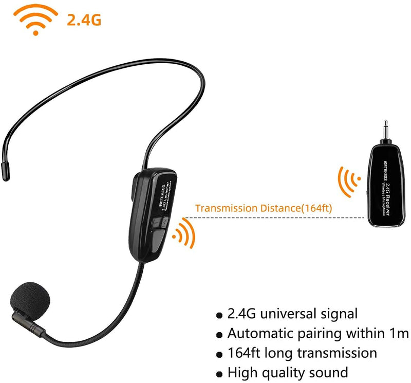 Retekess TT123 Wireless Headset Microphone System,Amplifier Microphone and Headset,2 in1,Rechargeable, 2.4G, Wireless Mic Headset, for Voice Amplifier, Teaching, Fitness Tutoring