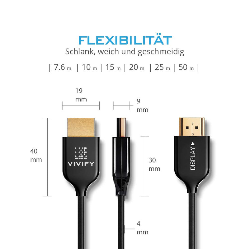 VIVIFY Fiber Optic HDMI Cable 32 ft, 4K 60Hz HDMI 2.0, UL1, VW1, Xenos W30 2020 Gaming Cable