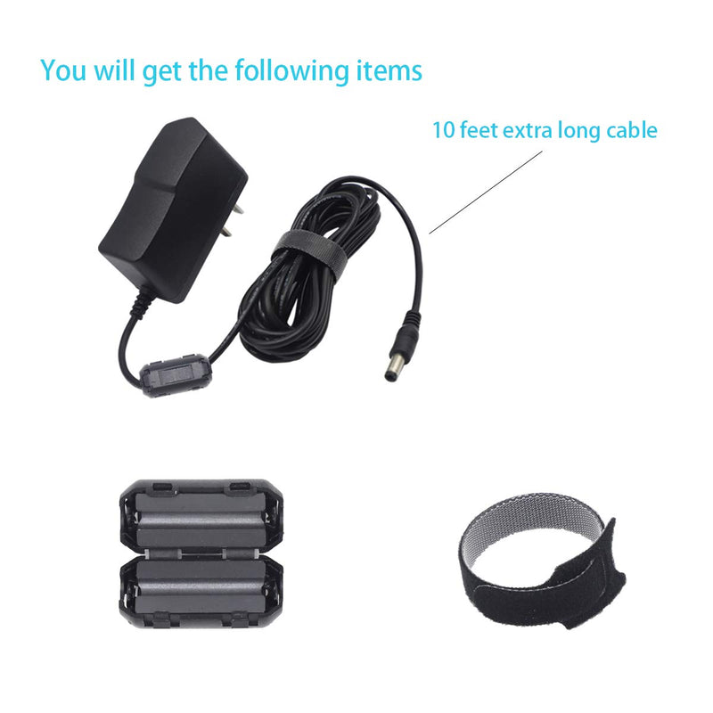 12V AC Power Supply Adapter for Yamaha PSR, YPG, YPT, DGX, DD, EZ and P Digital Piano and Portable Keyboard Series, Replacement PA-130 PA-130B Charger Cable Cord (10 ft)