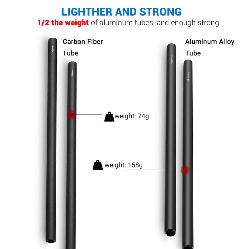 SMALLRIG 15mm Carbon Fiber Rod for 15mm Rod Support System (Non-Thread), 12 inches Long, Pack of 2 - 851 Carbon Fiber Rod - 12"