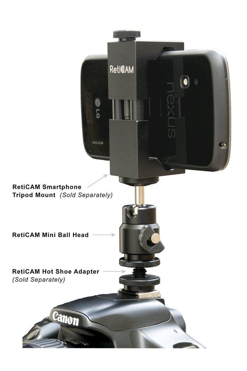 RetiCAM Mini Ball Head BHA10 - Metal Ballhead 360° Pan 90° Tilt Tripod Mount - BHA10, Aluminum