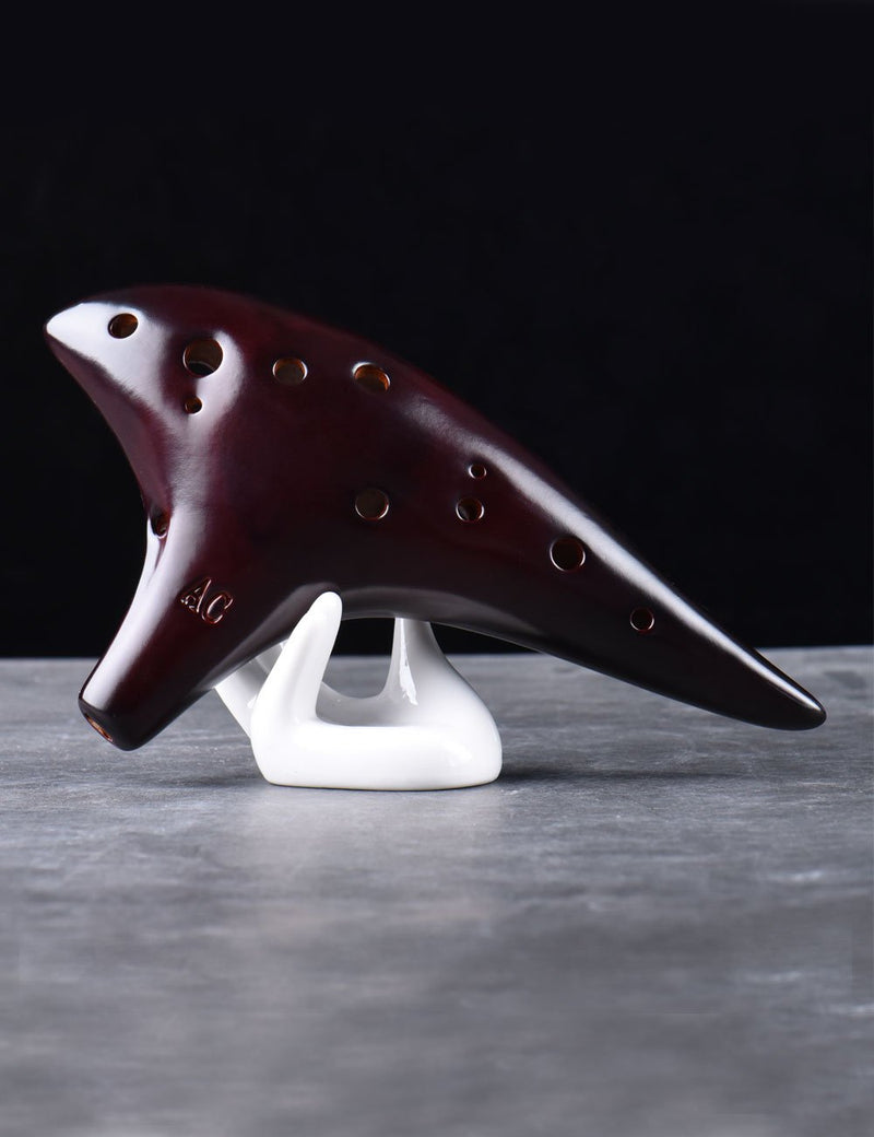 “Ocean Notes” 12 Hole Sweet Potato Ocarina Graceful Shape Pottery Ocarina in Alto C (Smoked Coffee) Smoked Coffee