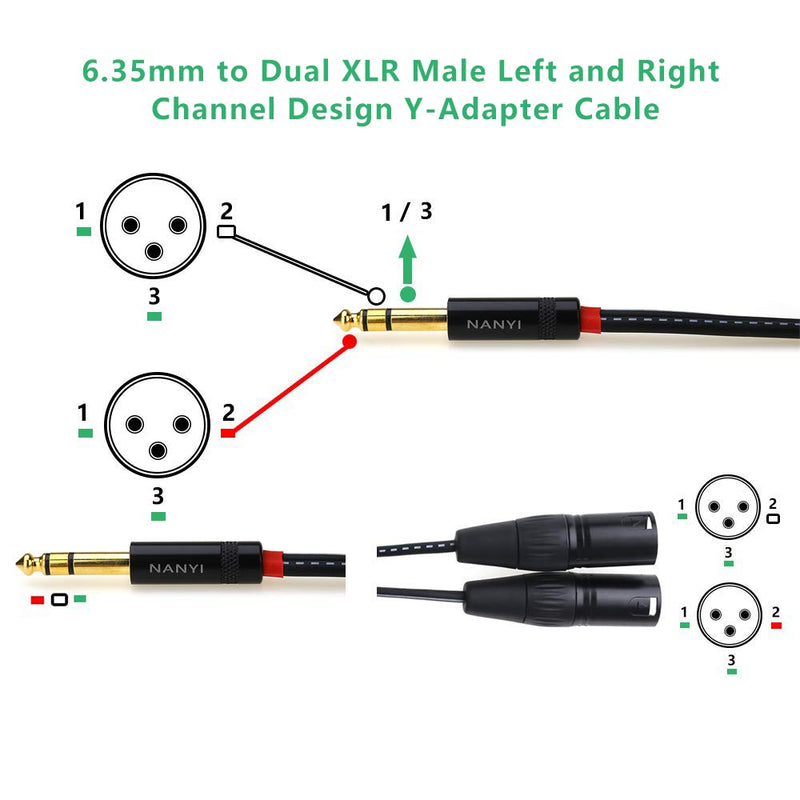 NANYI 6.35mm To 2XLR microphone splitter audio Cables, TRS Stereo Male to Dual XLR Male Interconnect Audio Microphone Cable Y Splitter Adapter Cable - 3Meters 6.35mm - 2 XLR Male - 3Meters
