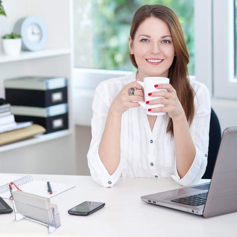 Tatuo 2 Pack Clear Business Card Holder 2 Tiers Plastic Card Stand Organizer Card Holder Display for Home Office, 120 Cards Capacity