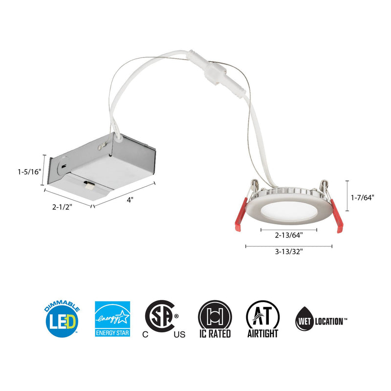 Lithonia Lighting WF3 LED 30K BN M6 8W Ultra Thin 3" Dimmable LED Recessed Ceiling Light, 3000K, Brushed Nickel 3-Inch | Round