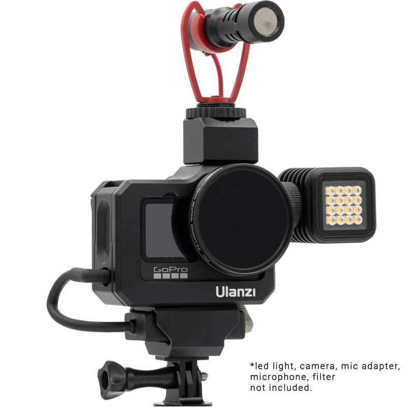 Ulanzi G9-5 CNC Camera Vlog Cage for GoPro HERO9 | Dual Cold Shoe Mounts with Audio Mic Adapter Housing Compatible with GoPro Hero 9 Camera