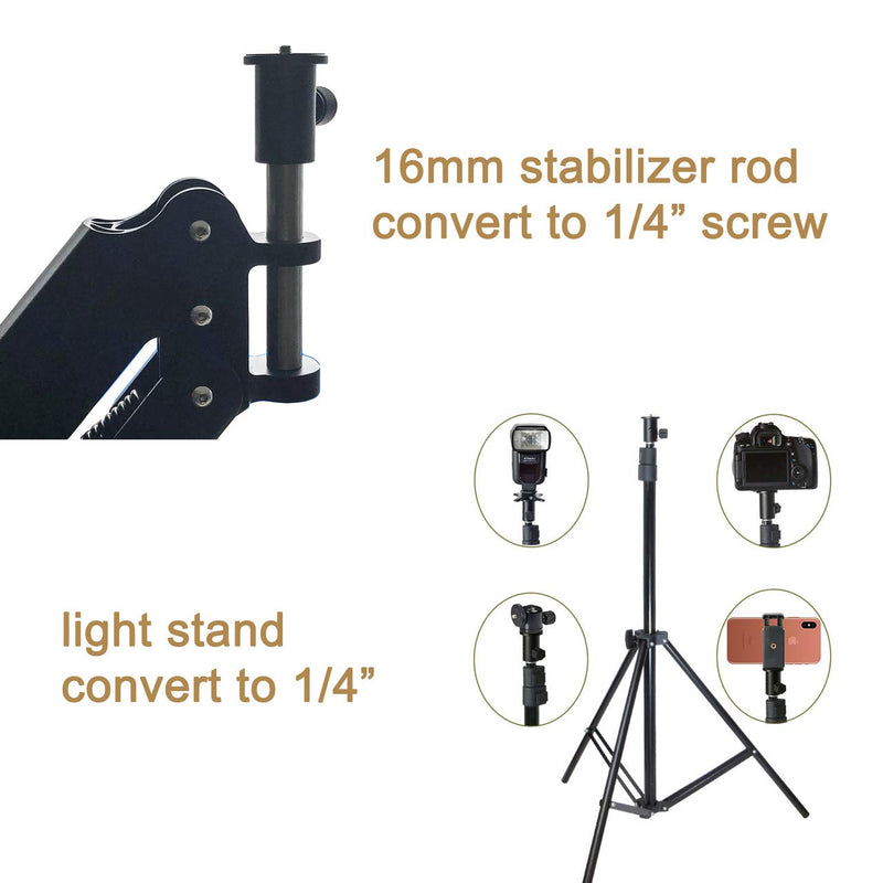 Mounting Adapter Converts Standard 5/8" (16mm) Female Light Stand Tip or Stabilizer Spring Arm Rod to 1/4" x 20 Thread for Camera,Flash Light,Gimbal