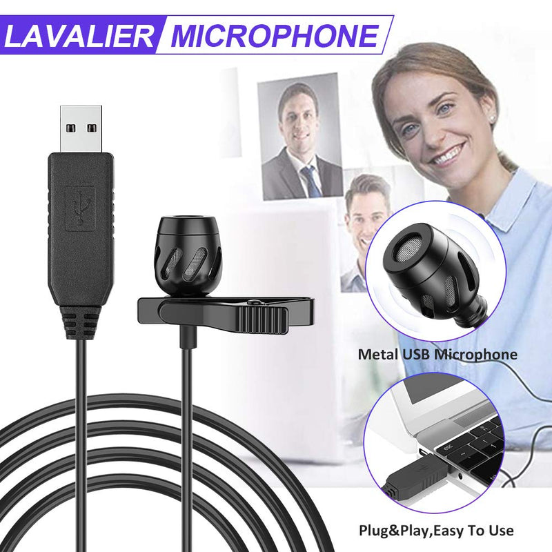 Professional Lavalier Lapel Microphone Clip-on USB Computer Microphone Plug & Play Omnidirectional Condenser Mic for PC, Laptop, Mac, Recording Mic for YouTube,Interview, Studio, Video