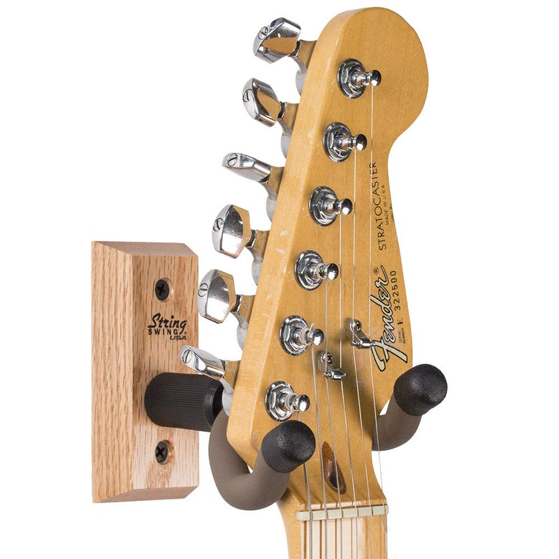 String Swing Guitar Hanger – Holder for Electric Acoustic and Bass Guitars – Stand Accessories Home or Studio Wall - Musical Instruments Safe without Hard Cases – Oak Hardwood CC01K-O 2-Pack
