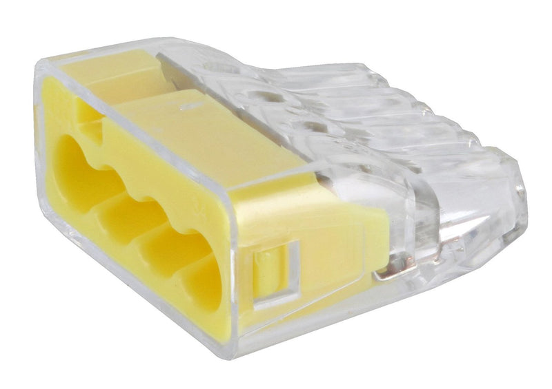 (100 Pack) Ideal in-Sure 4-Port, 34 Yellow Non-Twist 4 Conductor Connector for Solid, Stranded, and Tin Bonded Wire