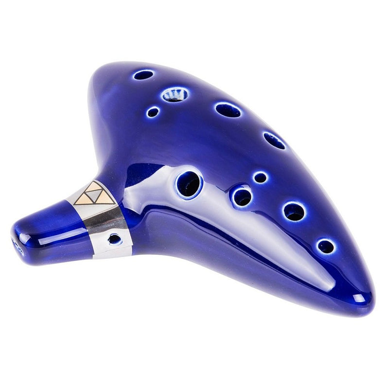TOTMC Legend of Zelda Ocarina of Time Triforce Link 12 Hole Alto C Mediant Tone Ocarina Zelda Cosplay Ceramic Replica + Textbook BLUE