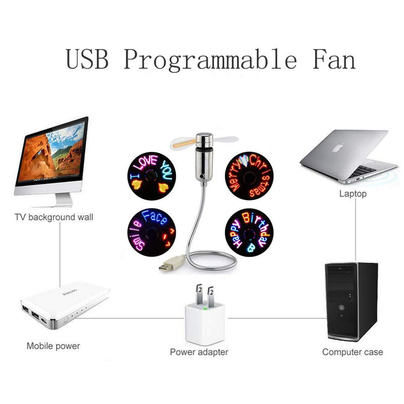 USB Fan with LED Display, SAYTAY Small Personal Portable Programmable LED Fan, Funny USB Toy Gadgets Gifts for Men Women Office Home USB FAN