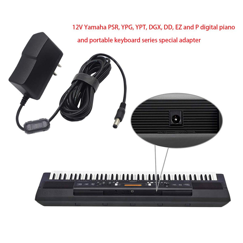 12V AC Power Supply Adapter for Yamaha PSR, YPG, YPT, DGX, DD, EZ and P Digital Piano and Portable Keyboard Series, Replacement PA-130 PA-130B Charger Cable Cord (10 ft)
