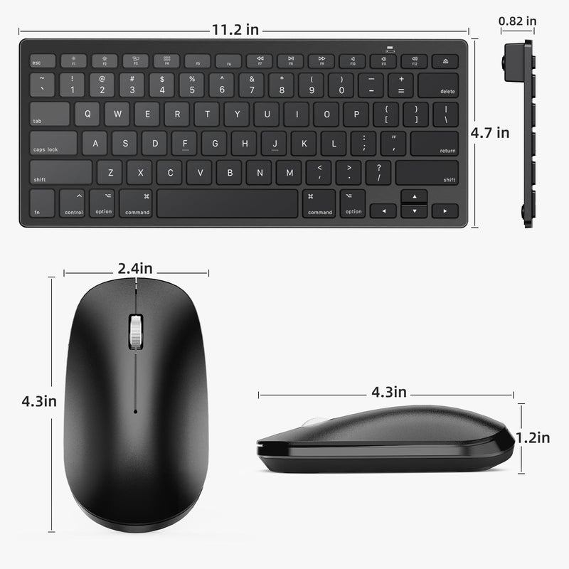 Bluetooth Keyboard and Mouse for Mac, OMOTON Ultra-Slim Mac Keyboard and Mouse Combo, Wireless Keyboard and Mouse for Mac, MacBook Pro/Air, iMac, Mac Mini, Laptop and PC (Black) Black