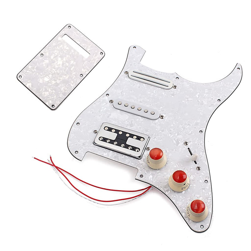 Alnicov 3-Ply SSH Prewired Loaded Pickguard Scratch Plate Single Coil Alnico 5 and Humbucker Magnet Pickups Assembly Set for ST Strat Electric Guitar(White Pearl)