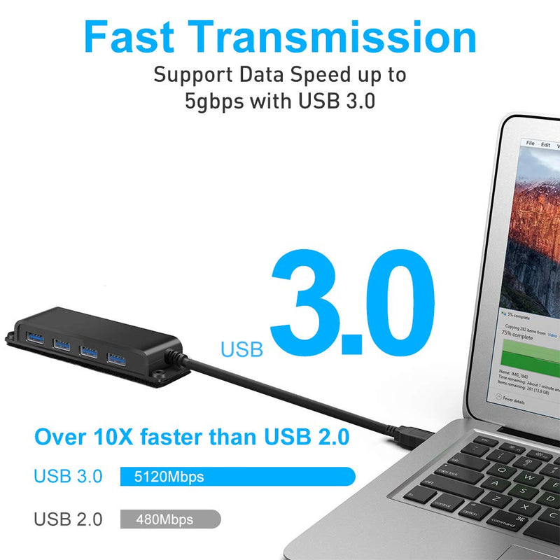 4-Port USB 3.0 Portable Desk USB Data Hub 3.0 with 100CM Cable for MacBook, Mac Pro/Mini, iMac, XPS, Surface Pro, Notebook PC, USB Flash Drives, Mobile HDD and More