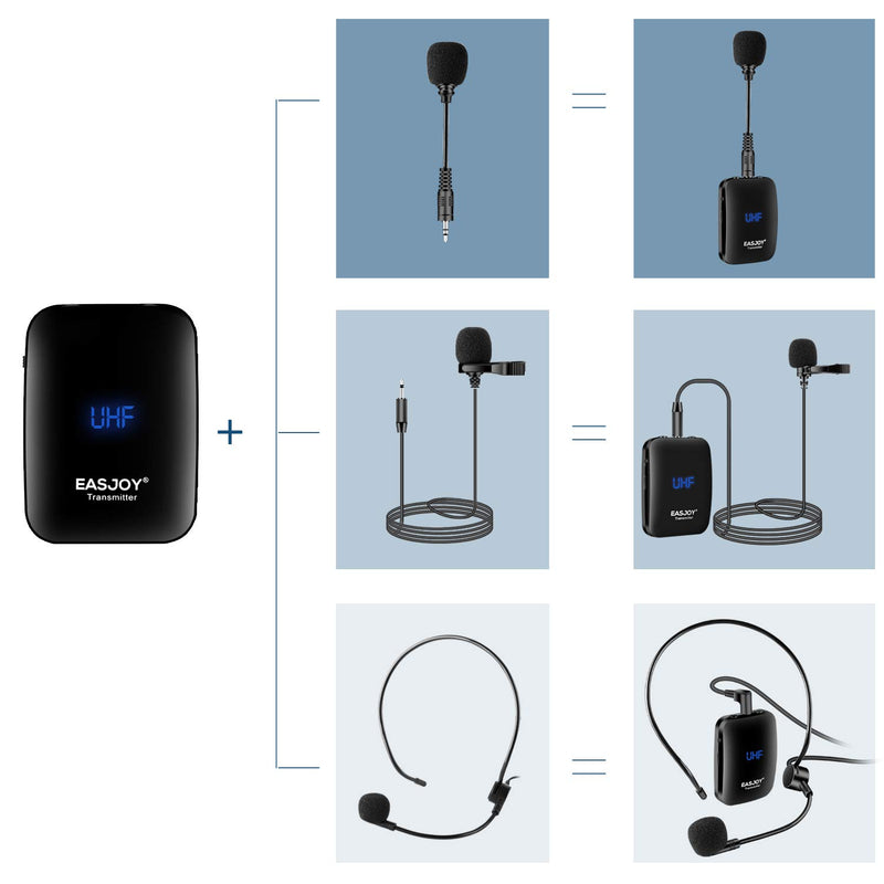 Wireless Microphone Headset Lavalier Microphones System/Lapel Mic/Stand Mic,Rechargeable Device with Storage Case,for Phone,DSLR,PA Speaker,VideoRecording,Teaching,Training,Interview
