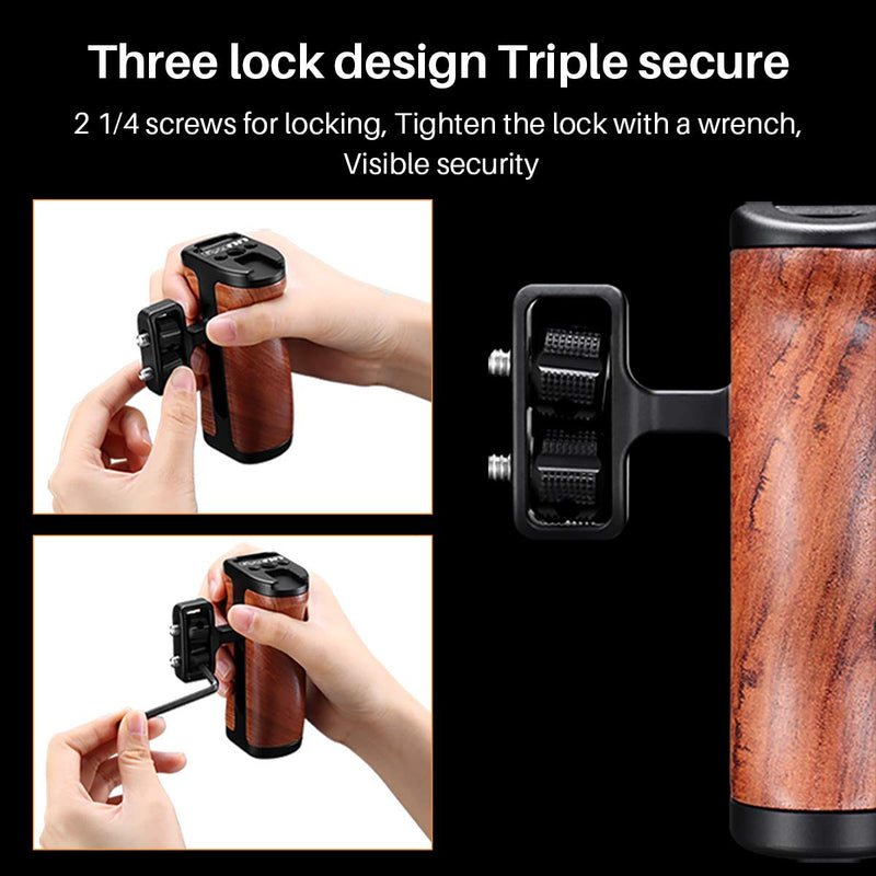 Side Wooden Handle Grip UURIG Universal Camera Cage Handle with Cold Shoe Mount 1/4 Screw for DSLR Smartphone Cage Nikon Canon Sony A7III/A7RIII/A7M3/A6400/A6500/A6600 Camera Cage