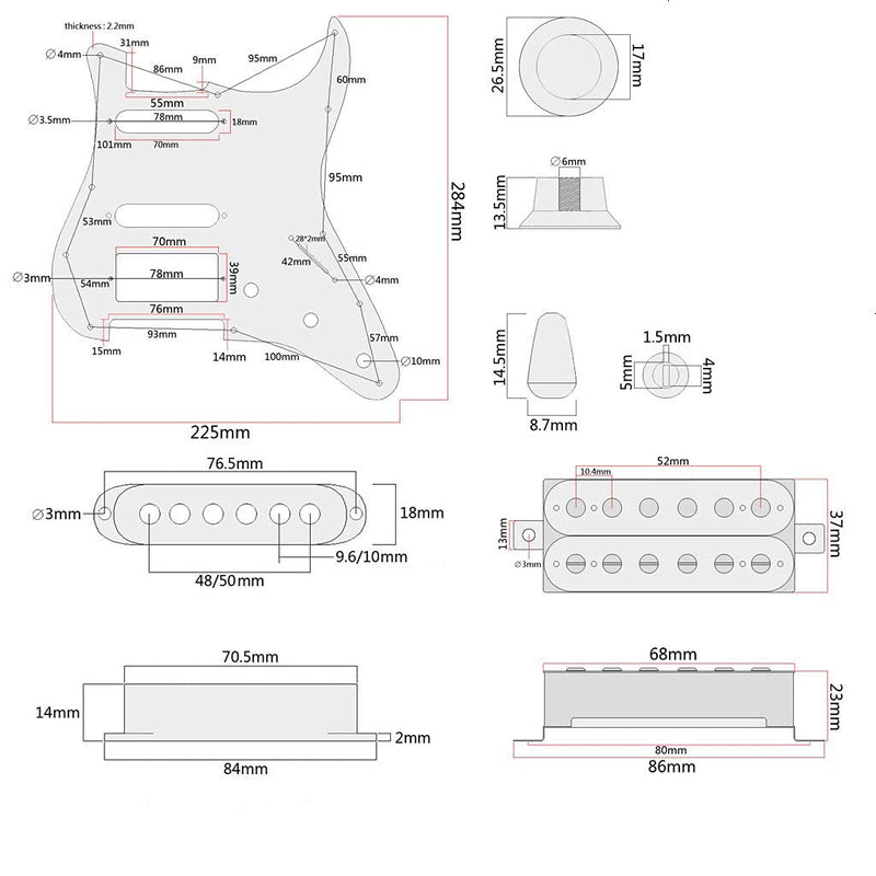 Alnicov 3-ply SSH Loaded Prewired Pickguard Humbucker Pickups Set for Strat ST Electric Guitar Cream