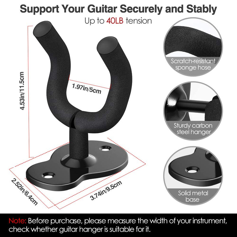 MoKo Guitar Wall Mount Hanger 4-Pack, Guitar Hanger Wall Hook Holder Stand for Bass Electric Acoustic Guitar Ukulele Guitar Wall Hanger Bracket Guitar Hanger for Studio Room - Black