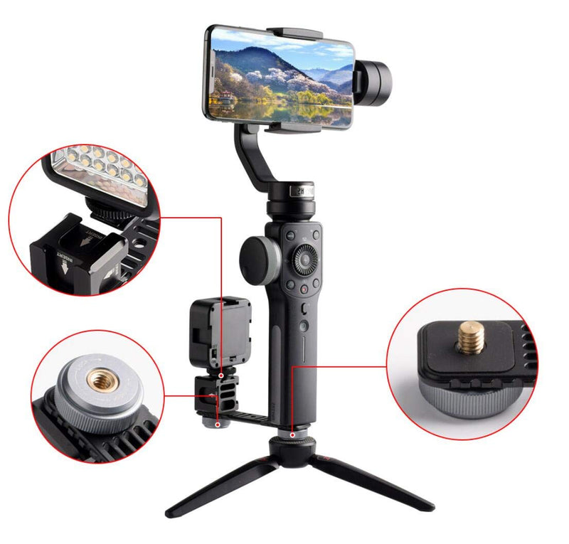 koolehaoda 4-Cold Shoe Mount Gimbal Extension Bracket, Universal Mic Stand and Light Mount Plate Adapter for 3Axis Gimbal with 1/4'' Threads for LED/Mic Mounting