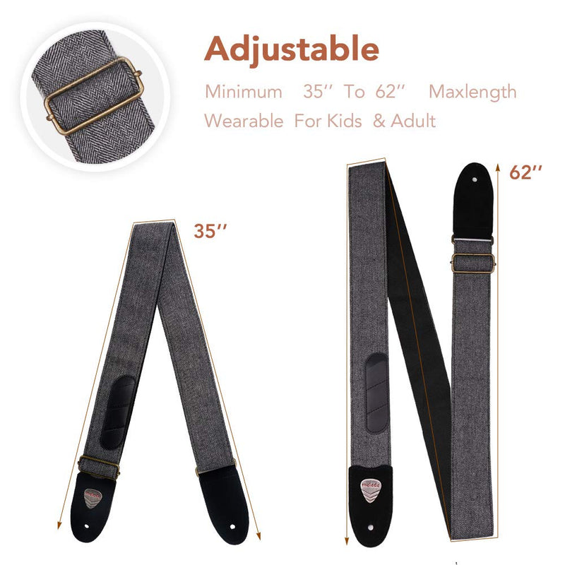 Guitar Strap with Genuine Leather Ends, Guitar Strap Button Gray