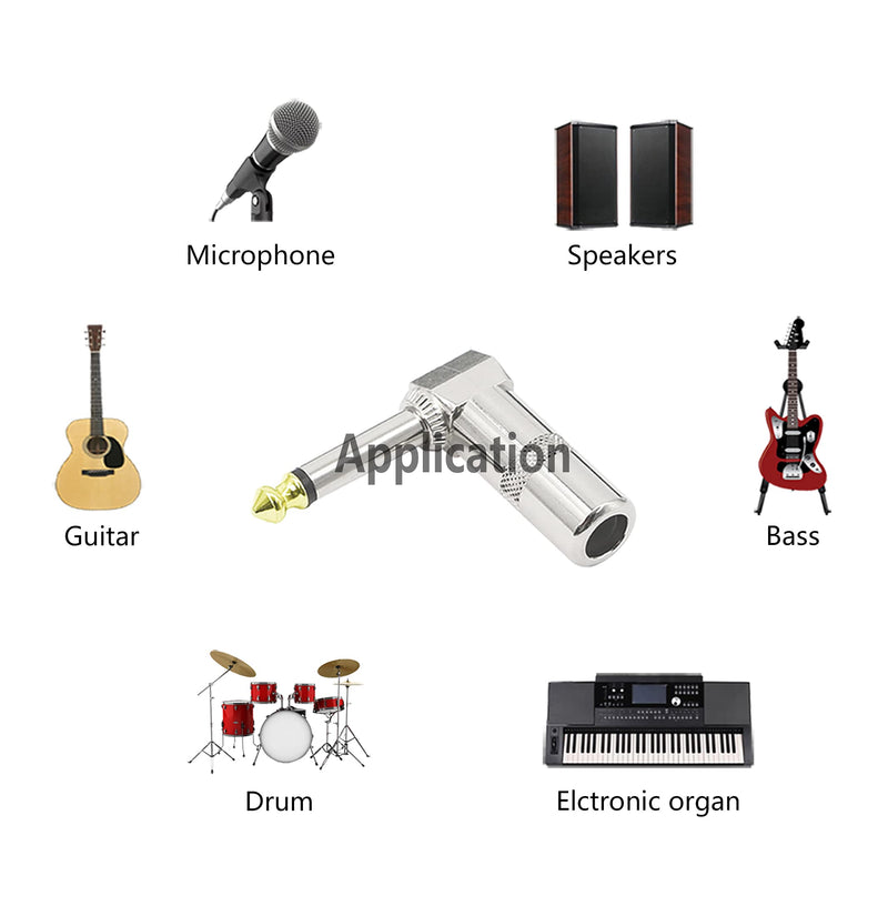 YACSEJAO Audio 1/4" 90 Degree Right Angle Plug, 6.35mm Heavy Duty TS Mono Male Solder Jack Connector for Speaker/Guitar/Microphone Cables - 2Pack (Need welding)