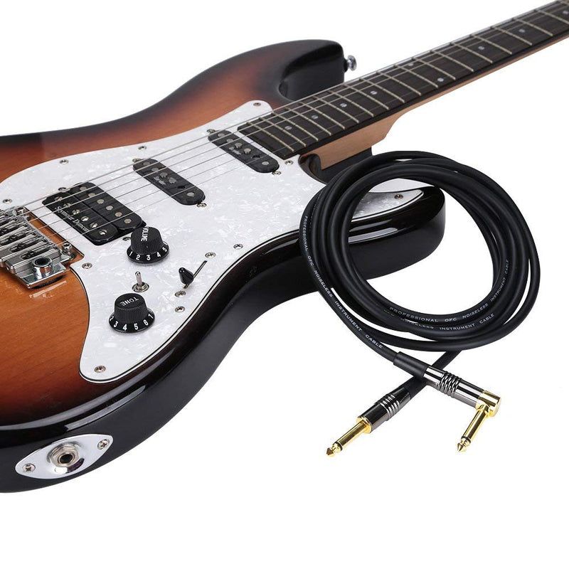 Rayzm Guitar Cable-3 Meters Noiseless Guitar/Bass Lead,1/4" Straight to Right Angle Male Instrument Cable - Copper Plugs with Gold Jacks 3 meters S-L