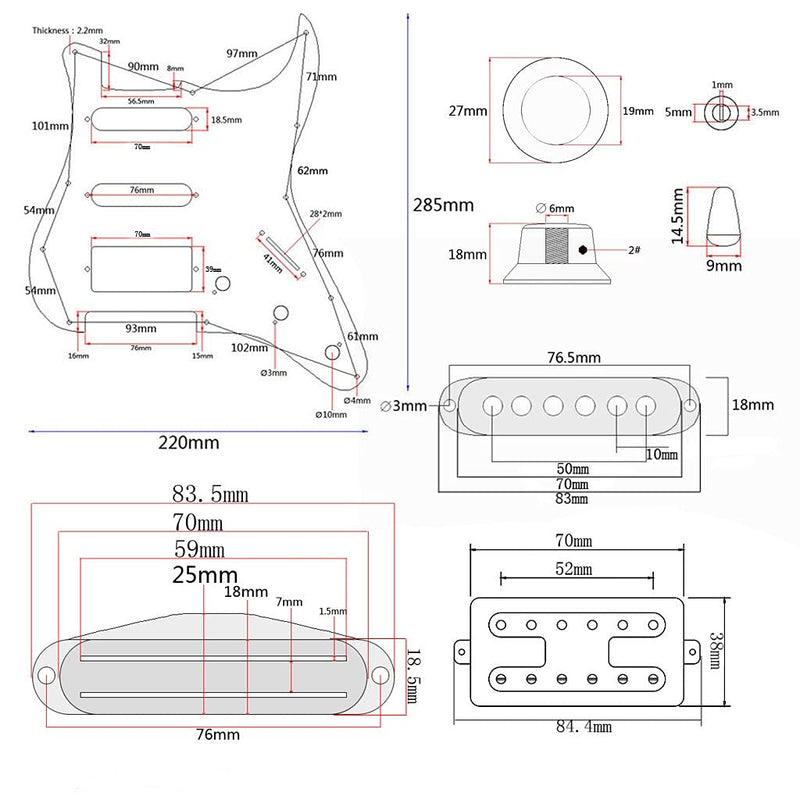 Alnicov 3-Ply SSH Prewired Loaded Pickguard Scratch Plate Single Coil Alnico 5 and Humbucker Magnet Pickups Assembly Set for ST Strat Electric Guitar(White Pearl)